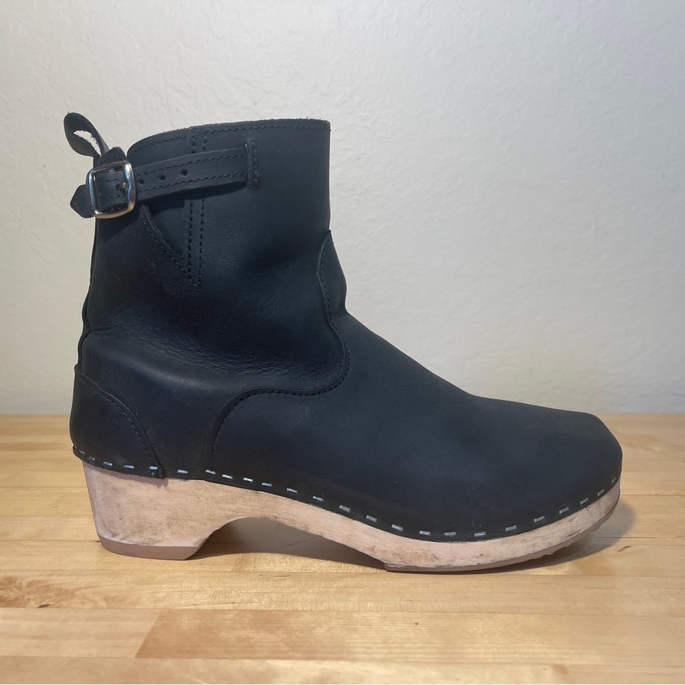 Sandgrens New York Low Swedish Handmade Leather Clog Boots Wooden Heel